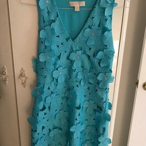 Michael Kor’s turquoise lace appliqué dress